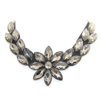 NSA|Necklace, black ribbon collar with smoky lucite flower navettes