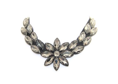 NSA|Necklace, black ribbon collar with smoky lucite flower navettes