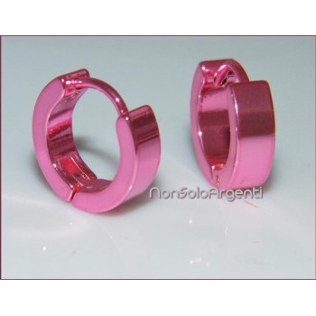 NSA|Orecchini ACCIAIO - Stainless Steel - anelle cerchi fluo rosa acceso