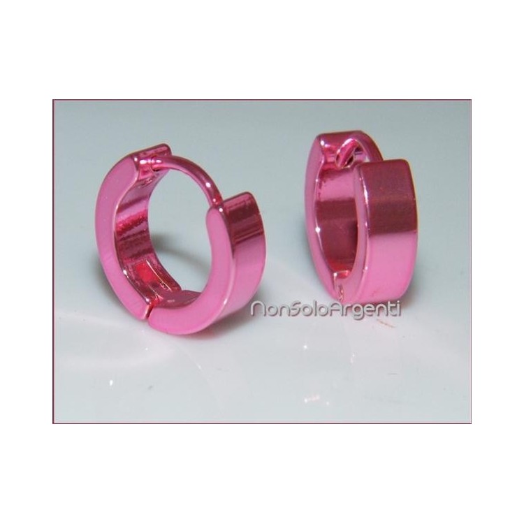NSA|Orecchini ACCIAIO - Stainless Steel - anelle cerchi fluo rosa acceso