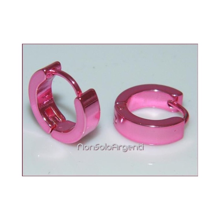 NSA|Orecchini ACCIAIO - Stainless Steel - anelle cerchi fluo rosa acceso