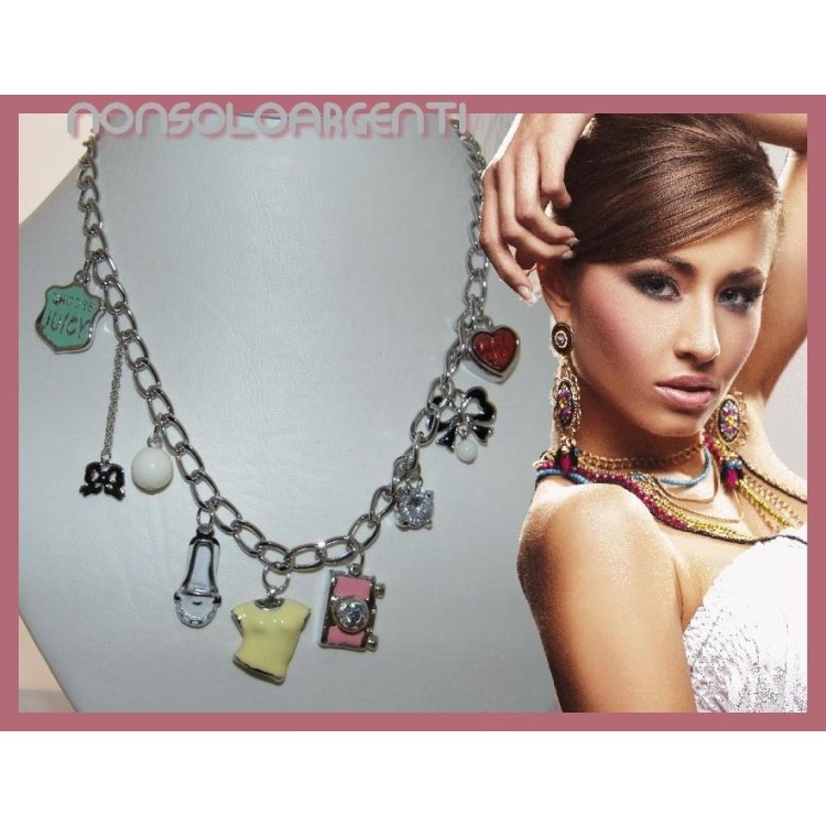 NSA|Bigiotteria : Collana color Argento con grandi ciondoli smaltati