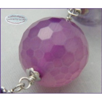 NSA|Long Necklace Silver 925 Glass Pearls and Purple Agate and flower 89cm