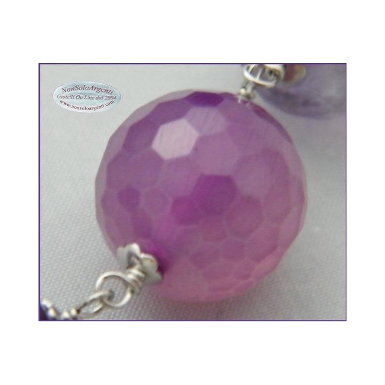 NSA|Long Necklace Silver 925 Glass Pearls and Purple Agate and flower 89cm