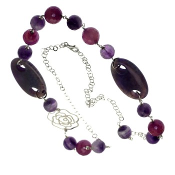 NSA|Lunga Collana Argento 925 Perle in Vetro e Agata viola e fiore gioielleria roma