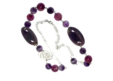 NSA|Lunga Collana Argento 925 Perle in Vetro e Agata viola e fiore gioielleria roma