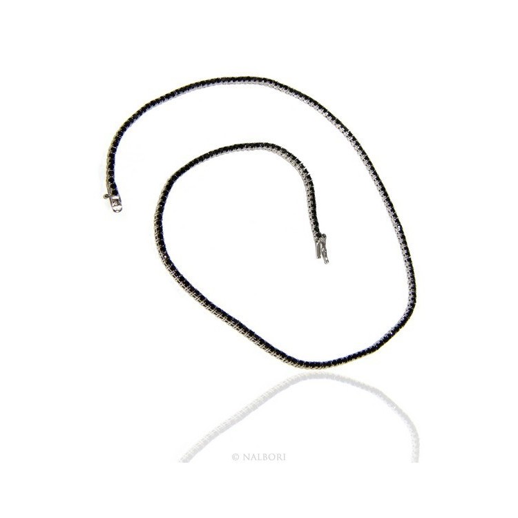 NSA|Argento 925 : Collana Collier donna modello Tennis con zirconi NERI griffe 2 mm taglio brillante 