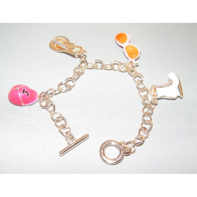 NSA|Bigiotteria : Braccialetto color oro rosa con grandi ciondoli smaltati