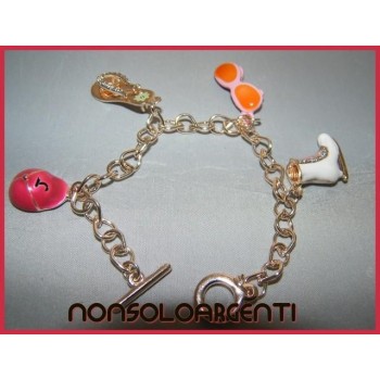 NSA|Bigiotteria : Braccialetto color oro rosa con grandi ciondoli smaltati