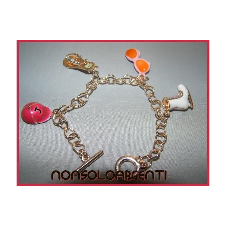 NSA|Bigiotteria : Braccialetto color oro rosa con grandi ciondoli smaltati