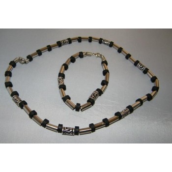 NSA|Bigiotteria : Parure Bracciale e Collana Unisex Nera e Argento