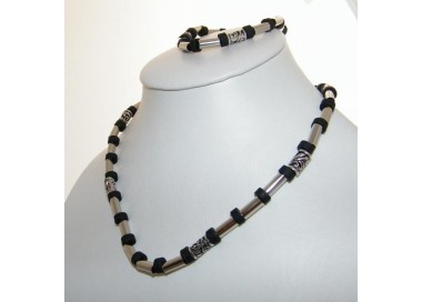 NSA|Bigiotteria : Parure Bracciale e Collana Unisex Nera e Argento
