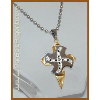 NSA|Bigiotteria : Collana da Uomo a pallini con grande ciondolo Acciaio e Oro