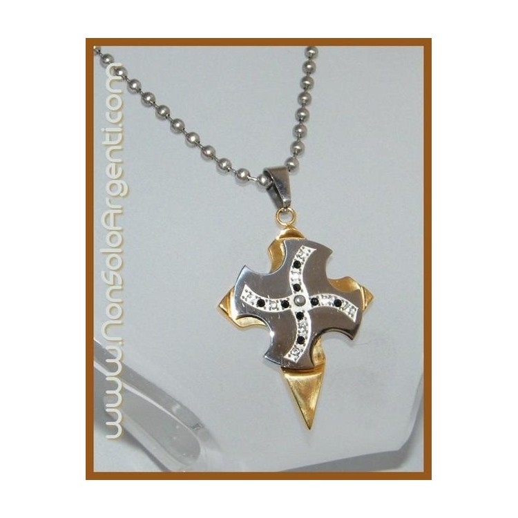 NSA|Bigiotteria : Collana da Uomo a pallini con grande ciondolo Acciaio e Oro