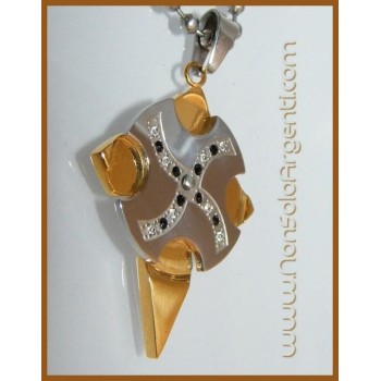 NSA|Bigiotteria : Collana da Uomo a pallini con grande ciondolo Acciaio e Oro