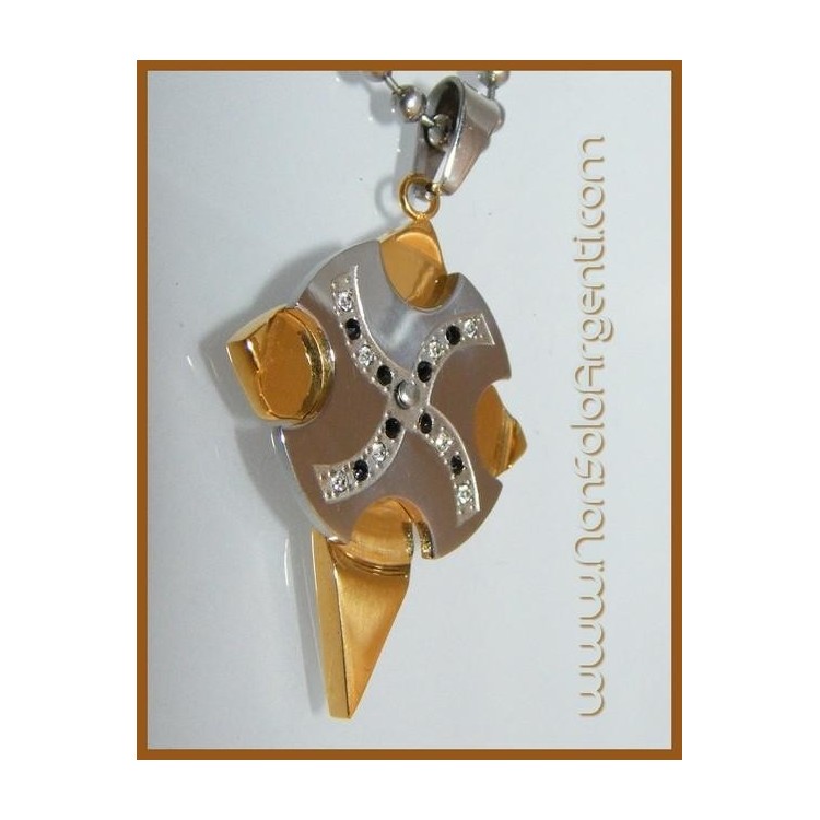 NSA|Bigiotteria : Collana da Uomo a pallini con grande ciondolo Acciaio e Oro