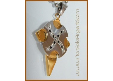 NSA|Bigiotteria : Collana da Uomo a pallini con grande ciondolo Acciaio e Oro