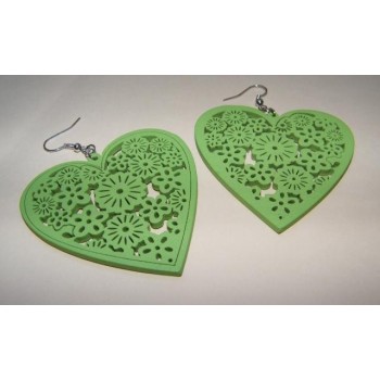 NSA|Orecchini Bigiotteria : CUORI GRANDI COLORATI pasta di LEGNO INTARSIATI