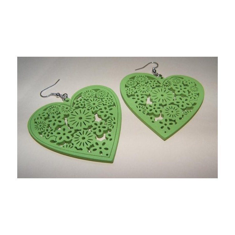 NSA|Orecchini Bigiotteria : CUORI GRANDI COLORATI pasta di LEGNO INTARSIATI