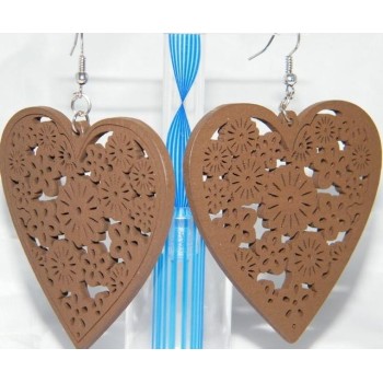 NSA|Orecchini Bigiotteria : CUORI GRANDI COLORATI pasta di LEGNO INTARSIATI