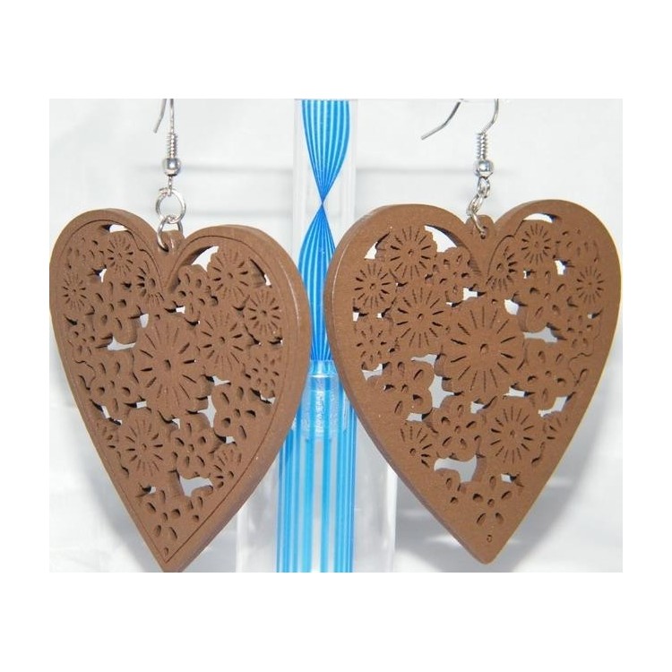 NSA|Orecchini Bigiotteria : CUORI GRANDI COLORATI pasta di LEGNO INTARSIATI