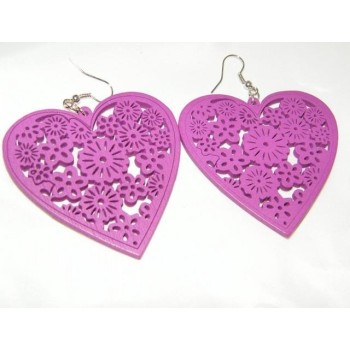 NSA|Orecchini Bigiotteria : CUORI GRANDI COLORATI pasta di LEGNO INTARSIATI