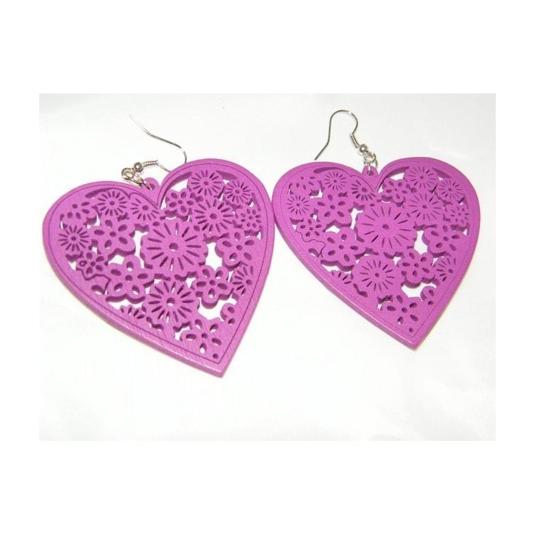 NSA|Orecchini Bigiotteria : CUORI GRANDI COLORATI pasta di LEGNO INTARSIATI