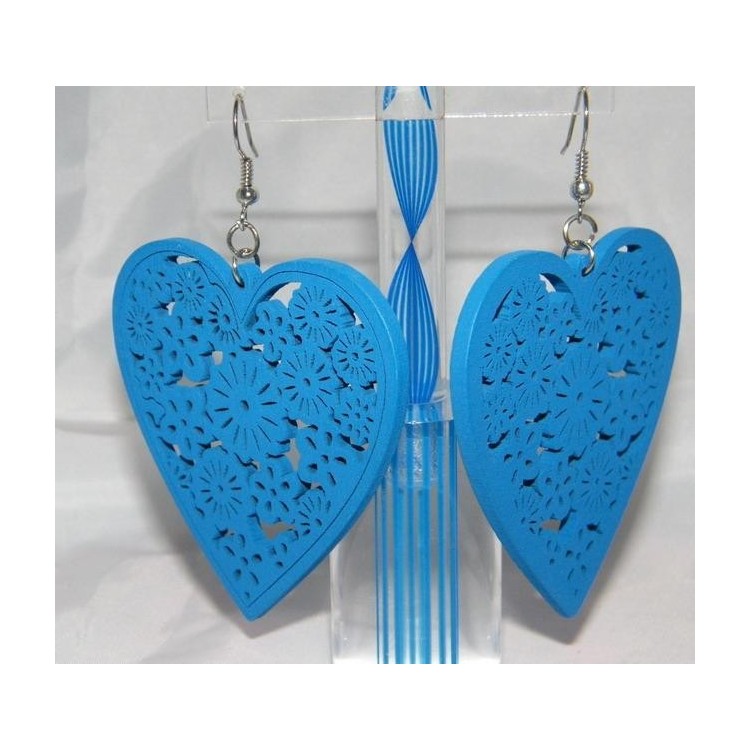 NSA|Orecchini Bigiotteria : CUORI GRANDI COLORATI pasta di LEGNO INTARSIATI