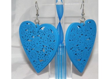 NSA|Orecchini Bigiotteria : CUORI GRANDI COLORATI pasta di LEGNO INTARSIATI