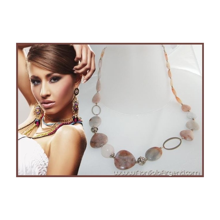 NSA|Collana Rodonite e Quarzo rosa con Argento 925