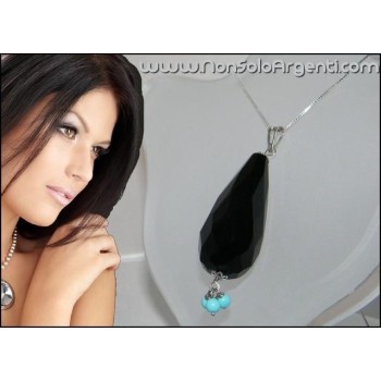 NSA|Collana Girocollo da donna ARGENTO 925 Italiano con ciondolo Briolette in Onice Turchese in cofanetto