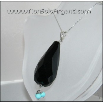 NSA|Collana Girocollo da donna ARGENTO 925 Italiano con ciondolo Briolette in Onice Turchese in cofanetto