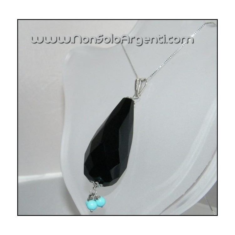 NSA|Collana Girocollo da donna ARGENTO 925 Italiano con ciondolo Briolette in Onice Turchese in cofanetto