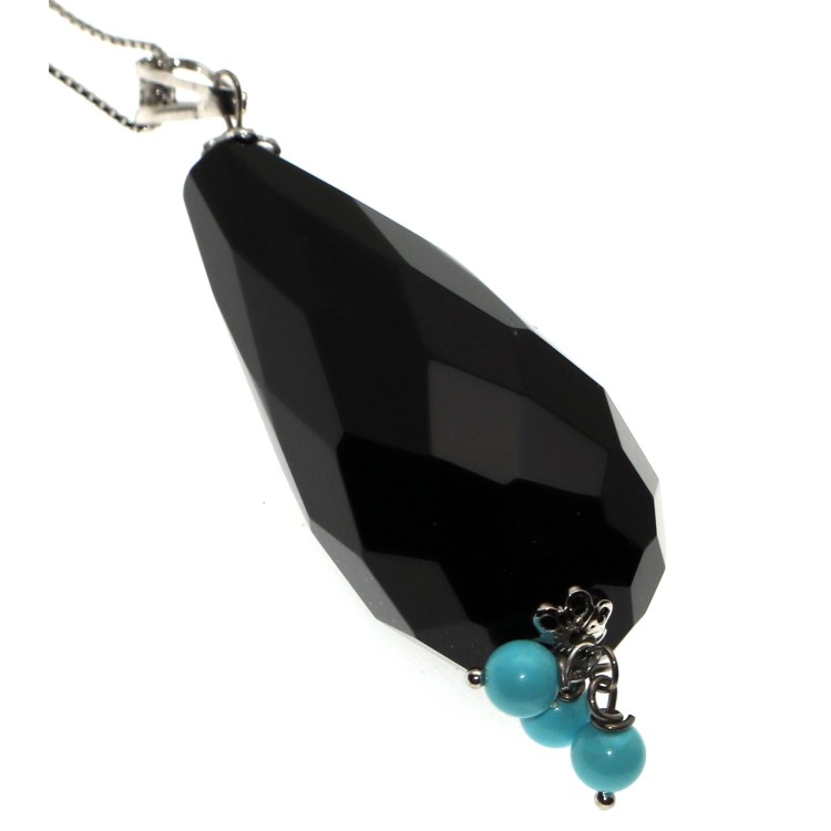 NSA|925 silver Briolette pendant necklace in Turquoise Onyx choker