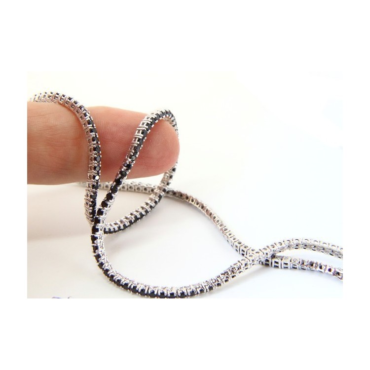 NSA|Argento 925 : Collana Collier donna modello Tennis con zirconi NERI griffe 2 mm taglio brillante 