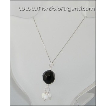 NSA|Girocollo Veneziano ARGENTO 925 Italiano con Ciondolo Onice e Agata bianca