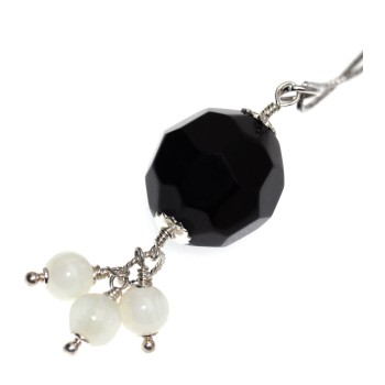 NSA|Choker 925 silver onyx pearl pendant and white agate necklace