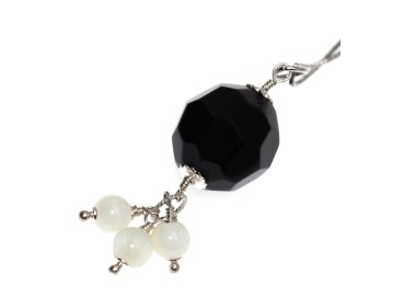 NSA|Choker 925 silver onyx pearl pendant and white agate necklace