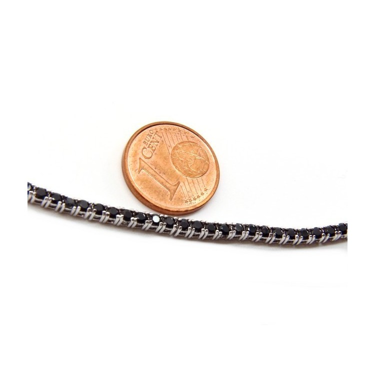 NSA|Argento 925 : Collana Collier donna modello Tennis con zirconi NERI griffe 2 mm taglio brillante 
