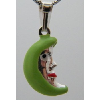 NSA|Girocollo veneziano in argento 925 con ciondolo Grande Luna Verde Fluo  in Cofanetto