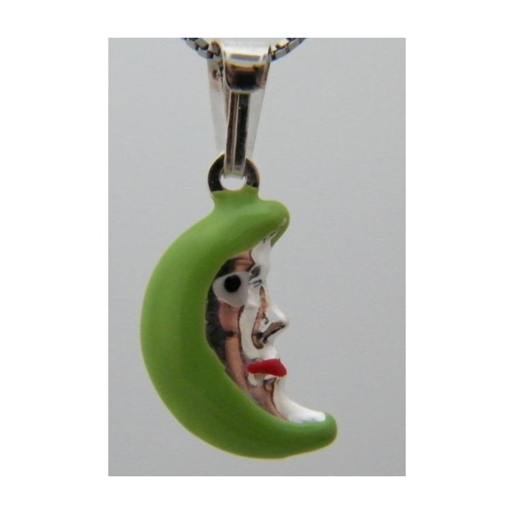 NSA|Girocollo veneziano in argento 925 con ciondolo Grande Luna Verde Fluo  in Cofanetto