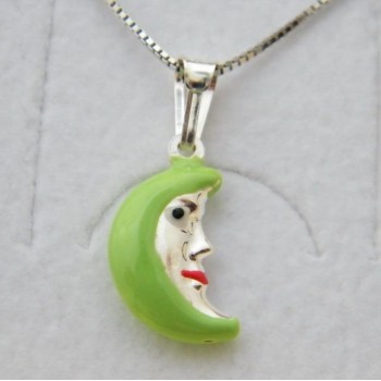NSA|Girocollo veneziano in argento 925 con ciondolo Grande Luna Verde Fluo  in Cofanetto