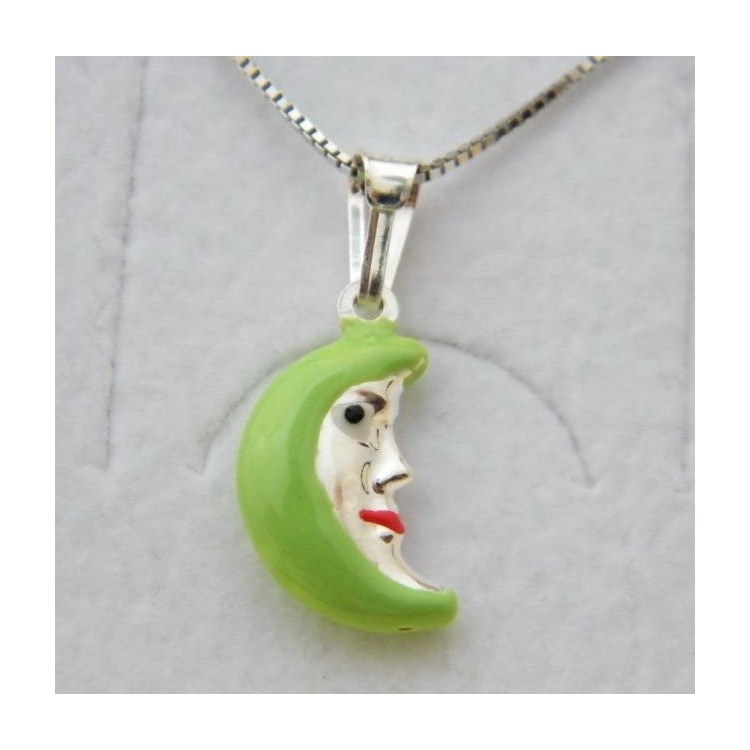 NSA|Girocollo veneziano in argento 925 con ciondolo Grande Luna Verde Fluo  in Cofanetto