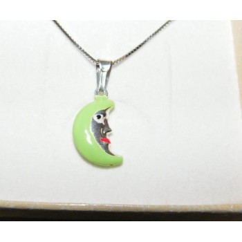 NSA|Girocollo veneziano in argento 925 con ciondolo Grande Luna Verde Fluo  in Cofanetto