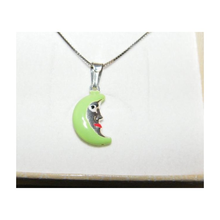 NSA|Girocollo veneziano in argento 925 con ciondolo Grande Luna Verde Fluo  in Cofanetto