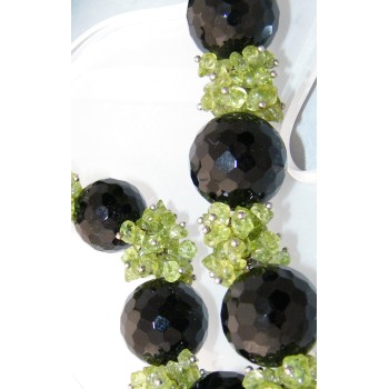 NSA|925 silver necklace peridot chips and faceted onyx stones for women