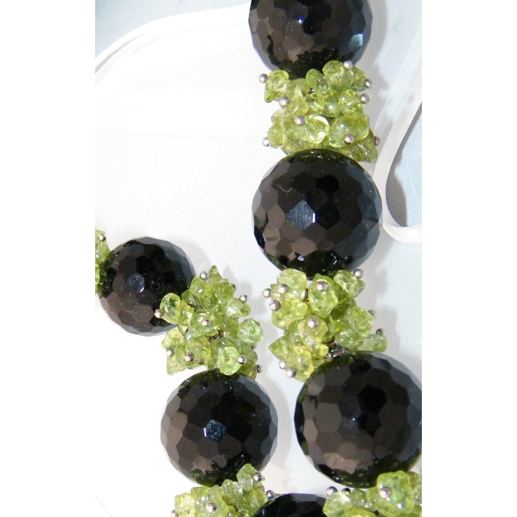 NSA|925 silver necklace peridot chips and faceted onyx stones for women