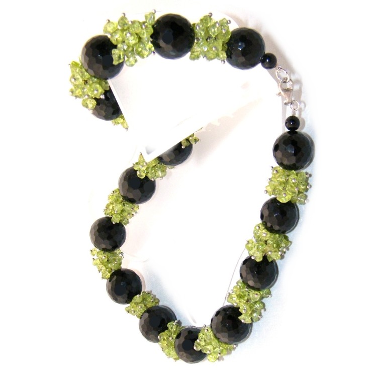 NSA|collana argento 925 peridoto chips e pietre onice sfaccettata per donna