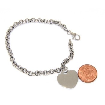 NSA|Bracciale donna in Argento 925 maglia rolo' con ciondolo targa a cuore in 2 misure