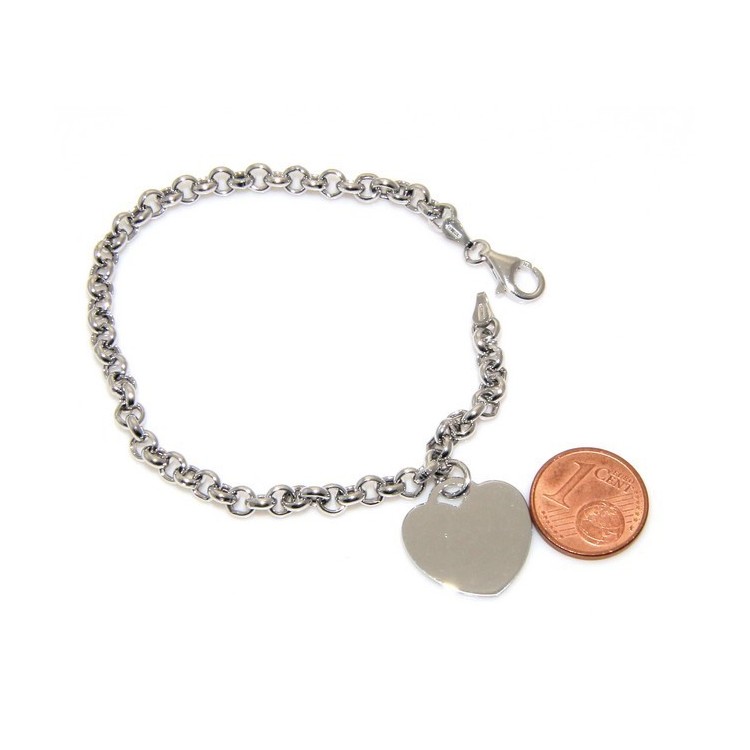 NSA|Bracciale donna in Argento 925 maglia rolo' con ciondolo targa a cuore in 2 misure